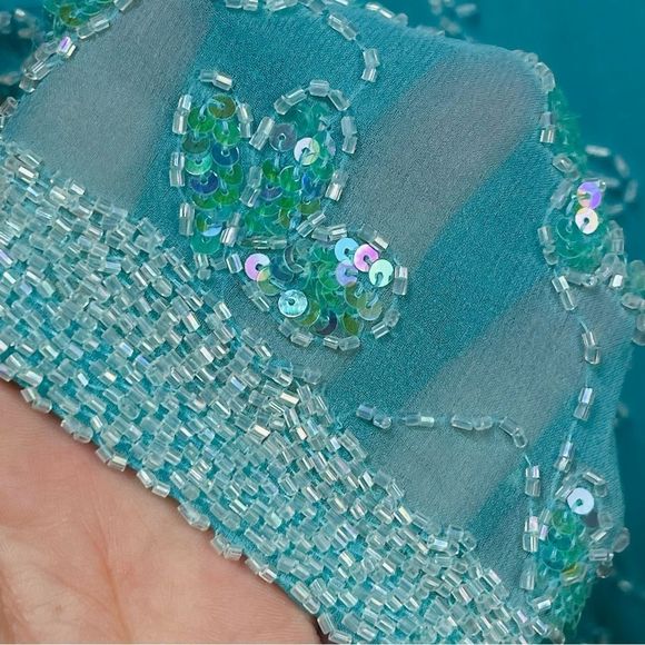 Vintage 70’s Light Blue 100% Silk Formal Dress 2 Piece Slip & Long Beade… - Picture 7 of 15